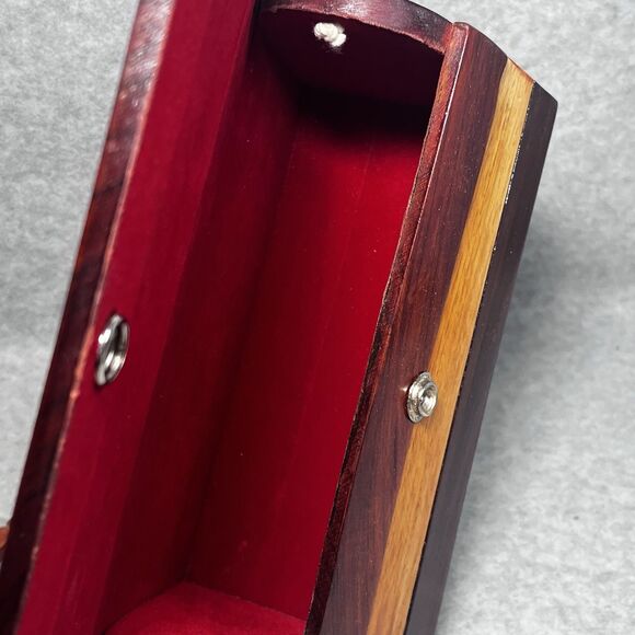 Vintage 70s Wooden Slat Shoulder Bag Small Size Two Tone Lined Snap Button Boho - Picture 8 of 15